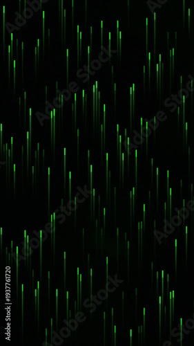Futuristic Green Digital Rain Falling on Black Background.