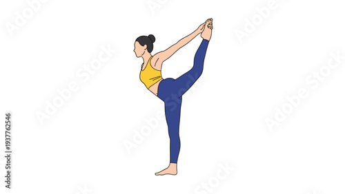 Flexible woman practicing yoga and performing the lord of the dance pose for her physical health and mental well-being.