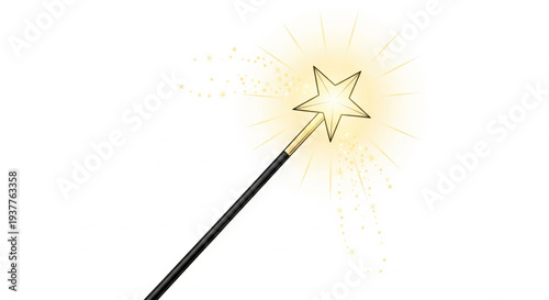 A magical star wand shines brightly with sparkling magic dust and light emanating from the tip.