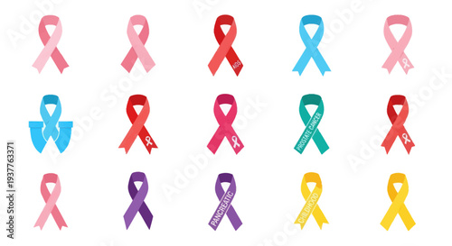 Cancer Awareness Ribbons Collection: Pink, Red, Blue, Teal, Purple, Yellow