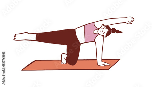 A woman doing side plank exercise on a yoga mat illustration