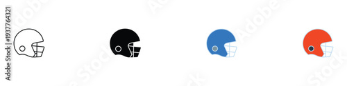 American football helmet icon set. Protective sports headgear and athlete safety symbol. Vector Illustration.