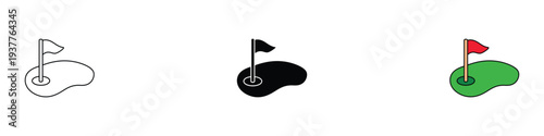 Golf yard icon set. Golfing hole and sports recreation symbol. Vector Illustration.