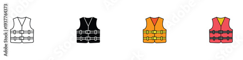 Life vest icon set. Water safety and flotation device symbol. Vector Illustration.