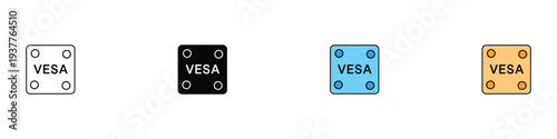 VESA mount interface icon set. Standard monitor and TV wall bracket mounting symbol. Vector Illustration.