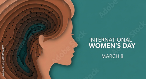 International women's day march 8 illustration with layered woman's head silhouette