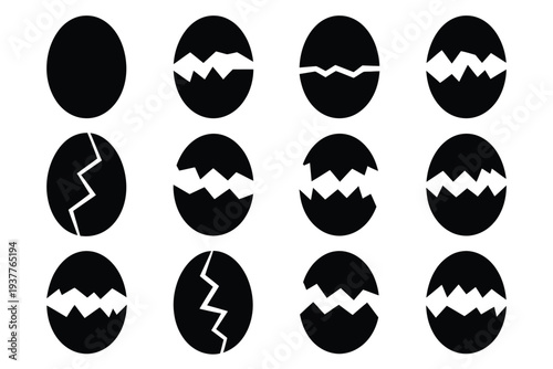Black and white cracked eggs broken