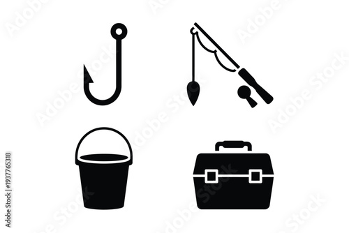 Black and white fishing and tool set hook bucket toolbox