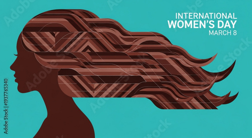 International women's day march 8 illustration with woman silhouette and abstract hair