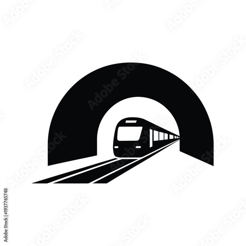 Black and white train entering a tunnel transportation