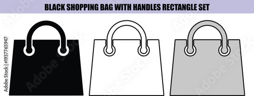 Black and gray shopping bags with handles rectangle set