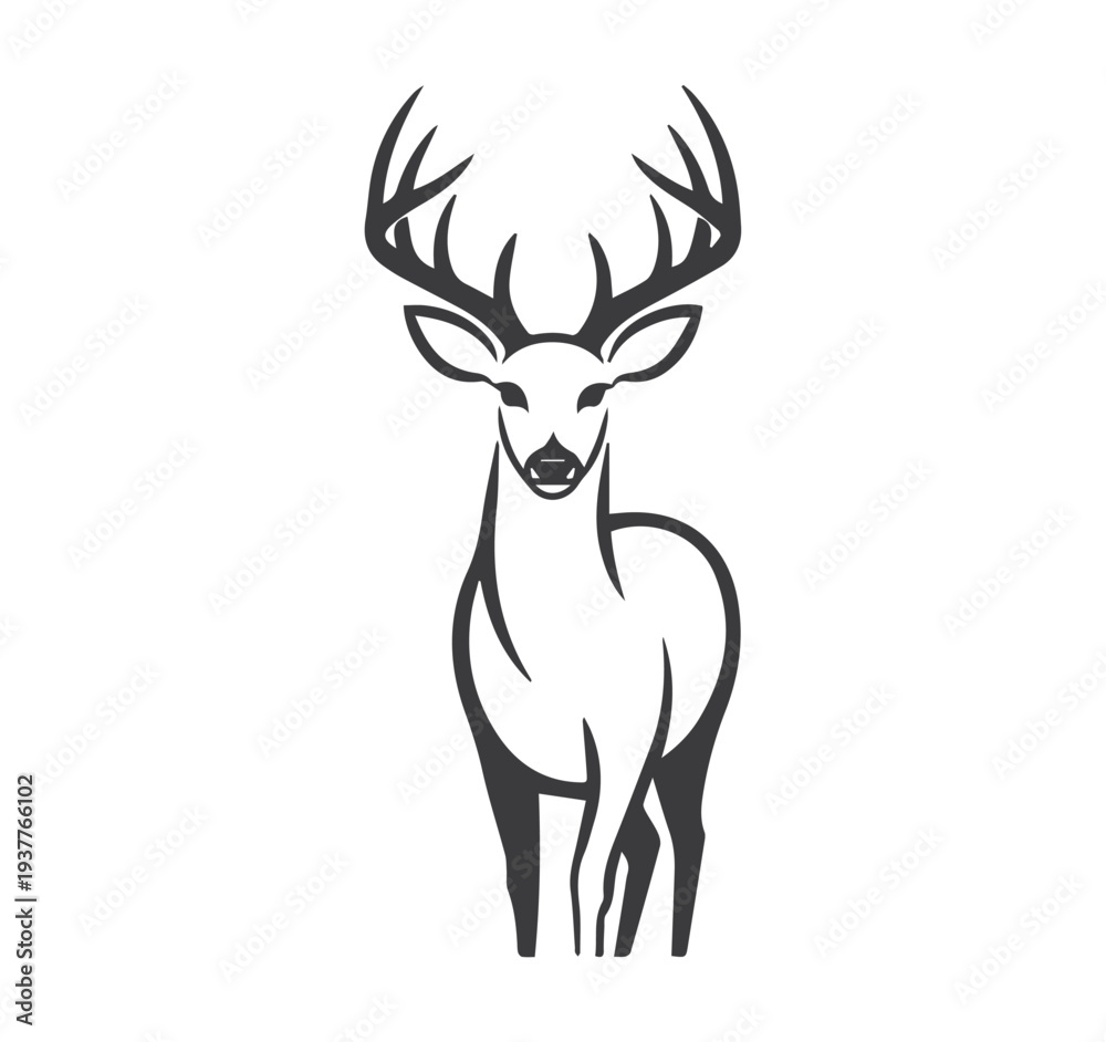 Obraz premium whitetail deer buck silhouette, black and white wild stag vector illustration