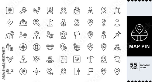 Map Pin icon for location, navigation and GPS marker design,Minimal location pin outline icon vector set with modern map pointer navigation symbols