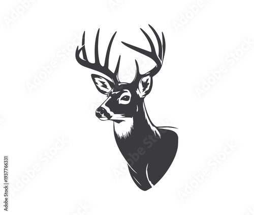 Whitetail Buck Head Silhouette, Deer Head Vector Illustration