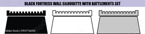 Black fortress wall silhouette with battlements set