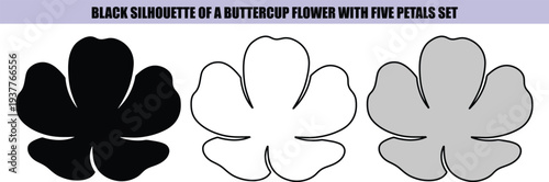 Black and gray silhouettes of buttercup flowers with five petals