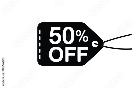 Black tag with 50 percent off text and string discount