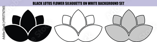 Black lotus flower silhouettes on white background