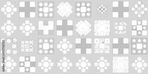 Geometric patterns and arrangements displayed in a grid layout