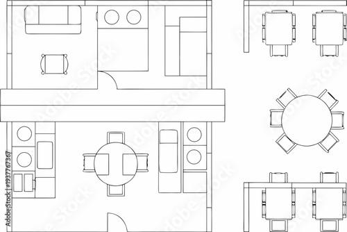 Architectural floor plan displaying furniture layouts for various rooms