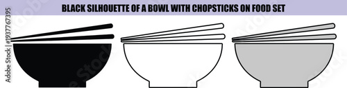 Black silhouette bowl with chopsticks on food set gray