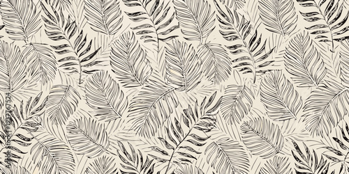 Stylized tropical palm leaves create a seamless artistic background pattern