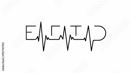 Ecmo concept with creative ecg heartbeat line design and text on white background for medical technology