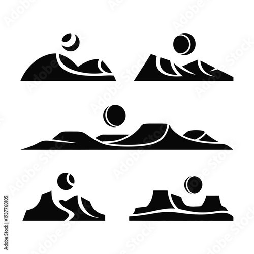 Moon phases over mountain silhouettes crescent moon