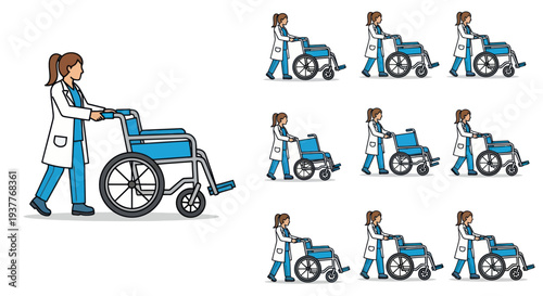 Nurse Pushing Wheelchair Patient Animation Sequence
