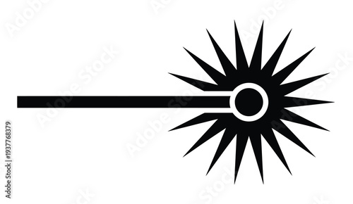 Laser, ray vector icon with spark, warning and hazard symbols, cutting tool and scientific illustration, clean modern flat vector design for industrial safety