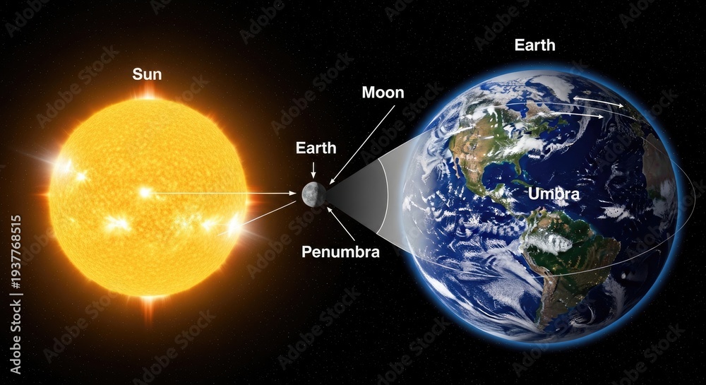 Fototapeta premium Solar Eclipse Diagram - Sun, Earth, and Moon.