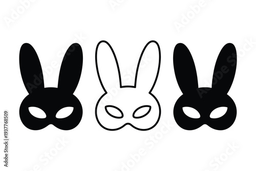 Three rabbit masks in black and white black masks white mask