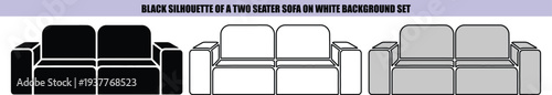 Black silhouette two seater sofa on white background
