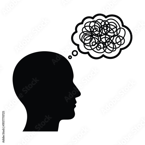 Confused man with chaotic thoughts in his mind