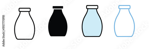 Empty Glass Bottle Icon for Milk, Juice, or Medicine Packaging. Vector Illustration.