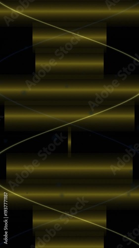 Abstract Golden Geometric Shapes with Flowing Lines on Black Background.