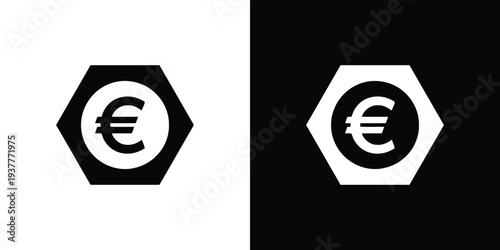 Euro symbol in hexagon shapes on black and white backgrounds currency finance