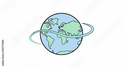 Vibrant digital illustration of the Earth encircled by a dynamic swoosh, symbolizing worldwide connectivity, global networks, and universal communication across different continents