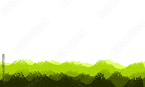 Lush Green Grass Landscape Vector Background with Layered Rolling Hills and Vibrant Meadow Scenery for Nature-Themed Designs and Summer Banners