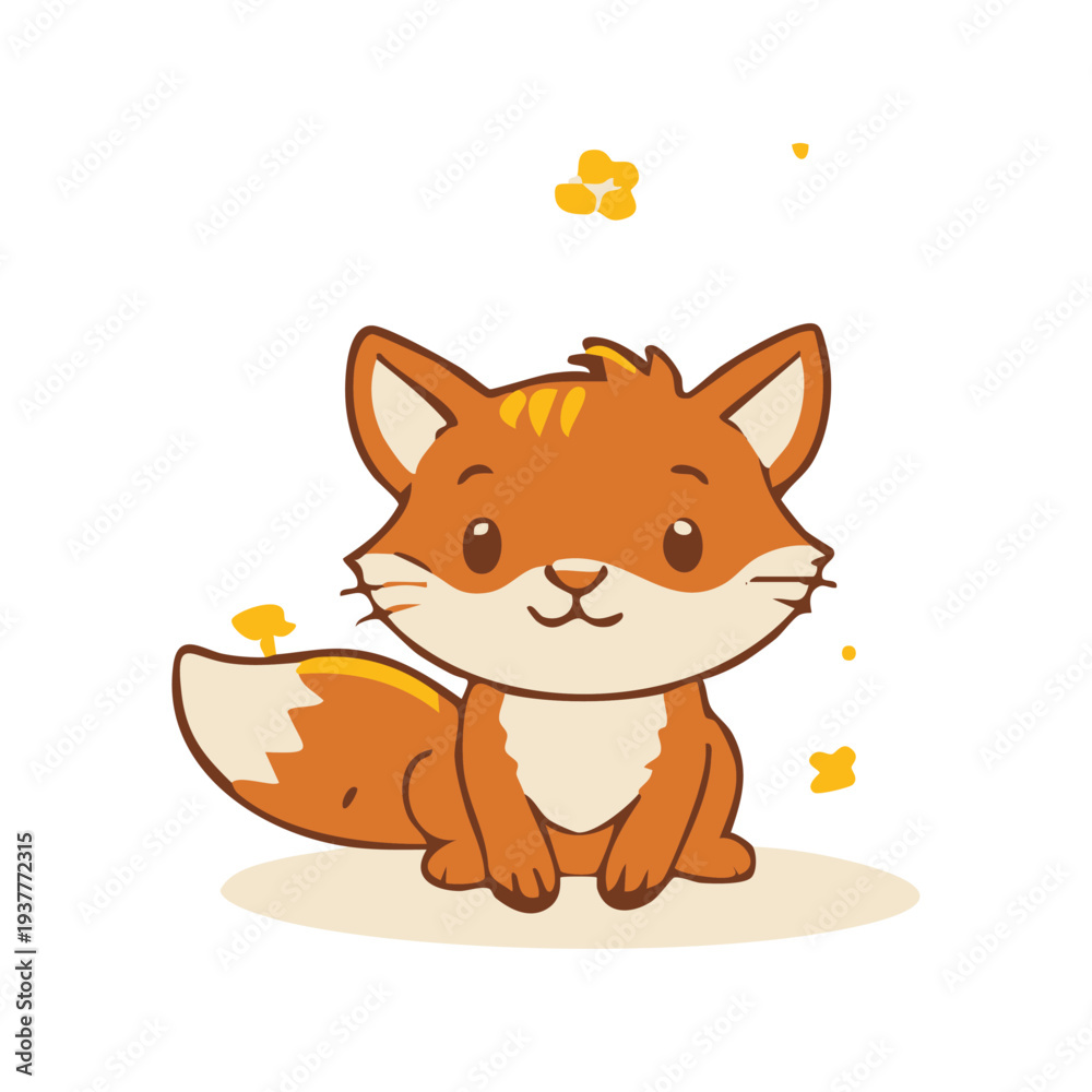 Fototapeta premium Sweet little orange fox sitting cartoon illustration.