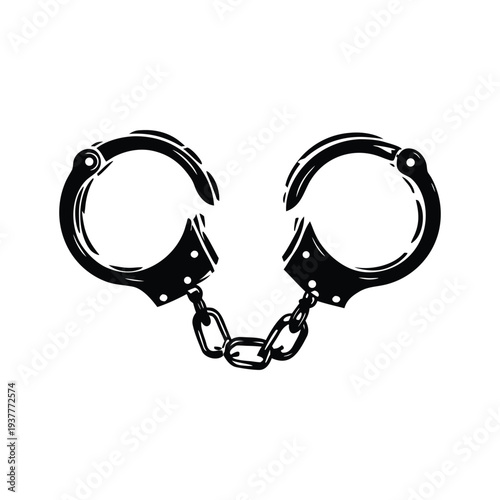 Black and white retro vintage illustration of handcuffs in hand drawn style vector art