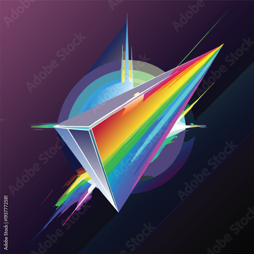 Futuristic color laser arrow shoots a gradient beam in pink, magenta, and teal, glowing with kinetic energy. 3D render illustration