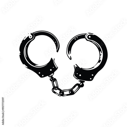 Black and white retro vintage illustration of handcuffs in hand drawn style vector art