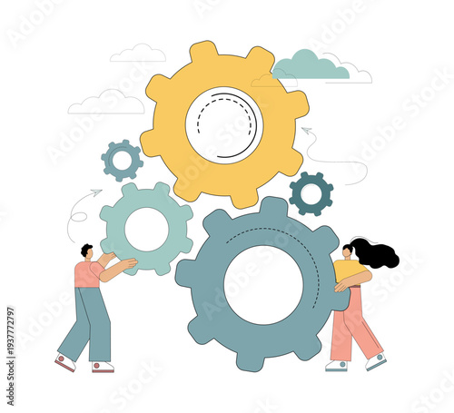 Effective team. People connect gears. Teamwork business concept.eps