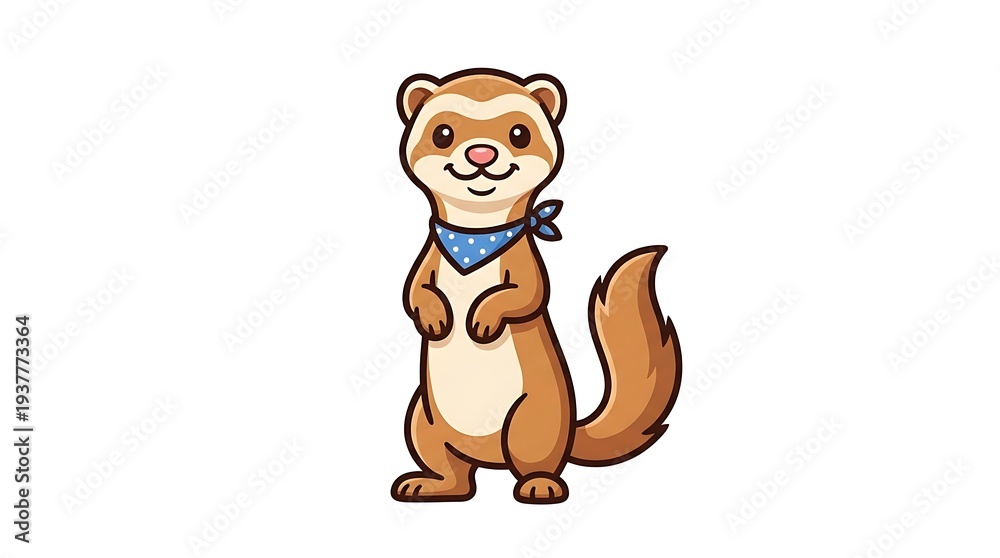 Fototapeta premium Cartoon Ferret Standing on Hind Legs.