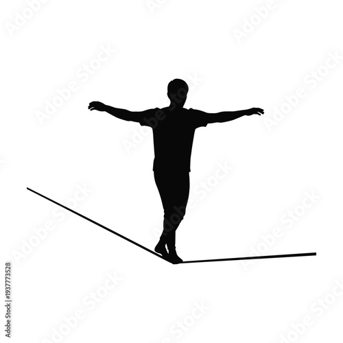 Man balancing on tightrope with arms outstretched for balance