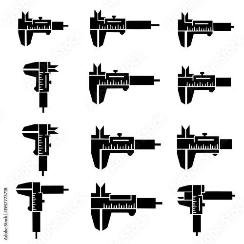 Vernier caliper glyph vector icon set tool measuring instrument EPS10 isolated on white