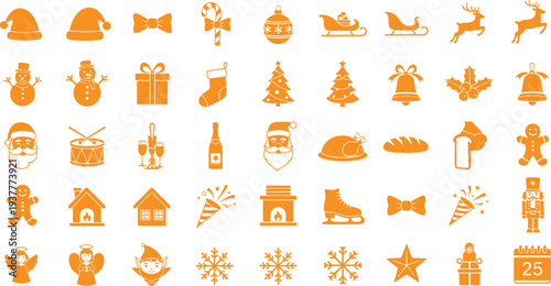 Christmas Vector Icon Set Featuring Santa, Snowmen, Gifts, Reindeer, Ornaments, and Holiday SymbolsChristmas Vector Icon Set Featuring Santa, Snowmen, Gifts, Reindeer, Ornaments, and Holiday Symbols
