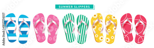 Colorful Vector Flip Flop Collection, Vibrant Summer Footwear Set for Beach and Poolside Designs