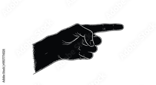 A black and white sketch of a hand pointing directly forward